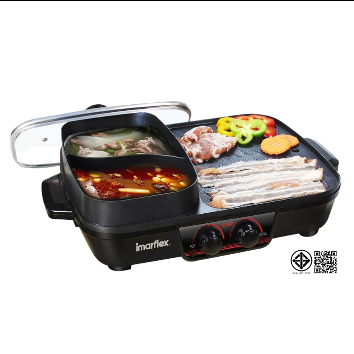 IMARFLEX เตาย่างอเนกประสงค์ รุ่น EG-657 หม้อต้มแยก 2 ฝั่ง กำลังไฟฟ้า 1700 วัตต์