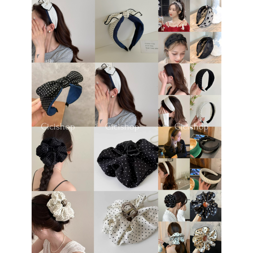 Cicishop (H188) ที่คาดผม/กิ็บ/ยางมัดผมลายจุด Polka dot ใส่แมทช์ชุดได้หลากหลายสไตล์  แฟชั่นเกาหลีมาใหม่สำหรับผู้หญิง