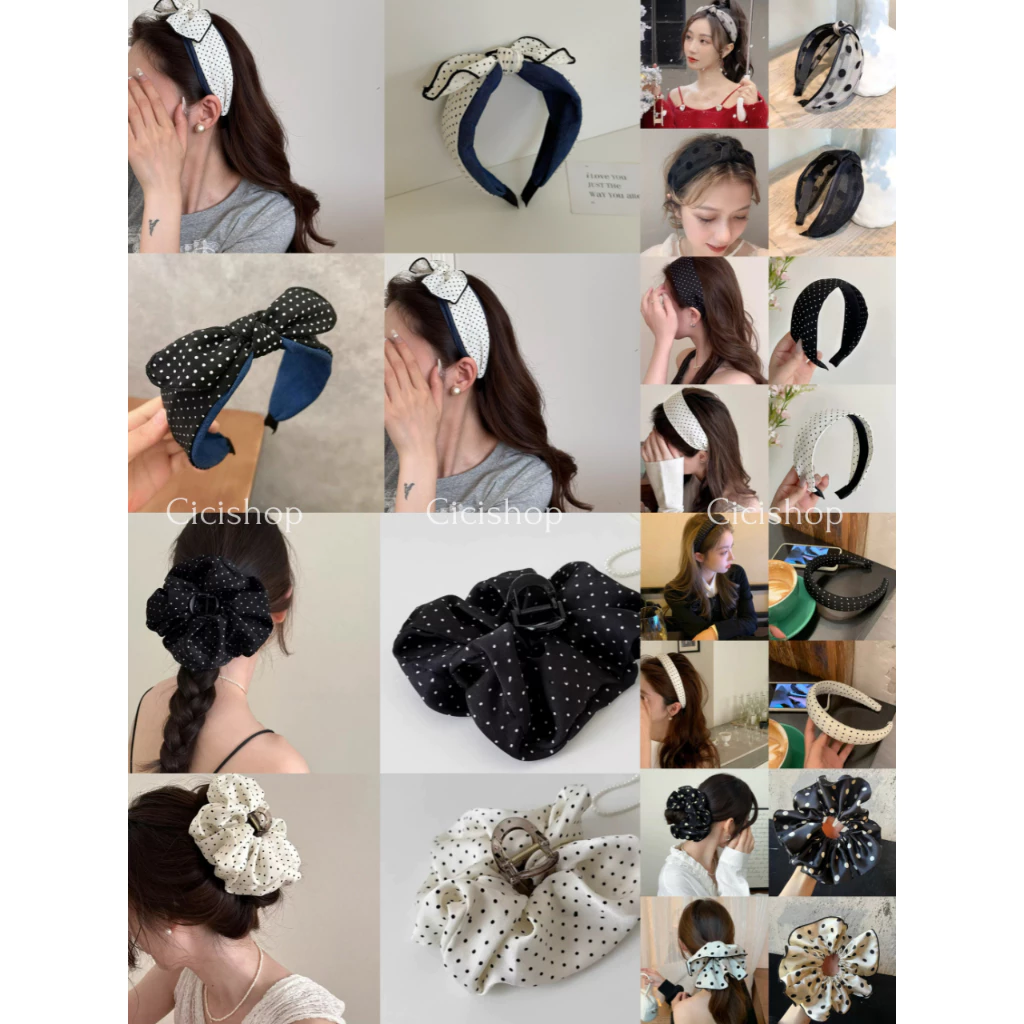 Cicishop (H188) ที่คาดผม/กิ็บ/ยางมัดผมลายจุด Polka dot ใส่แมทช์ชุดได้หลากหลายสไตล์ แฟชั่นเกาหลีมาใหม่สำหรับผู้หญิง