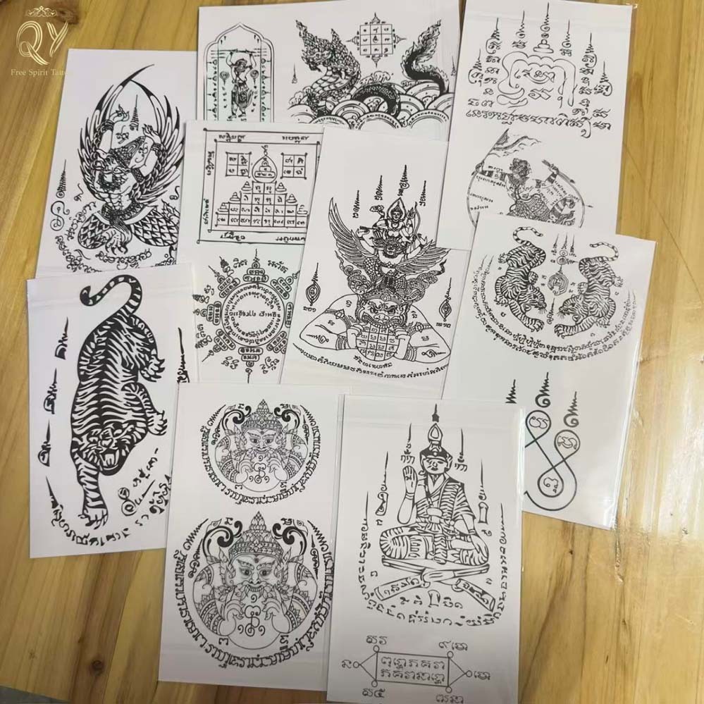 COD แทททู ยันต์ไทย tattooสติ๊กเกอร์รอยสัก กันน้ำ ยันต์ห้าแถว รอยสัก ลายสัก 15 วัน ศาสนาไทย เหมือนสักจริง