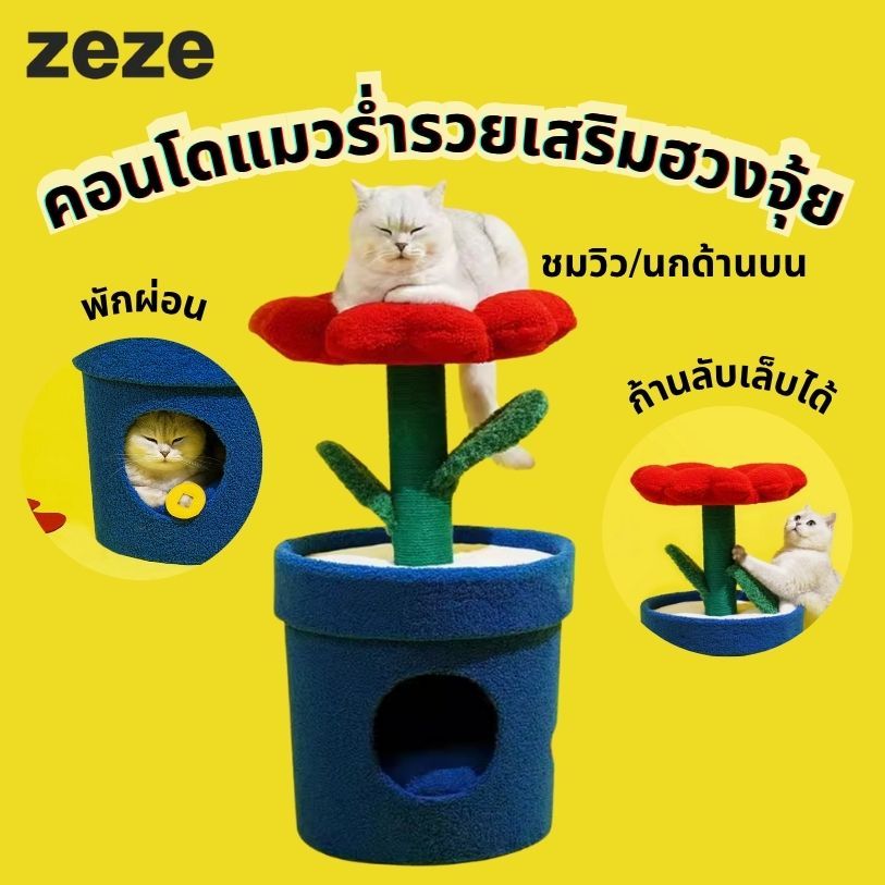 เข้า20/11 Zeze คอนโดแมว ดอกไม้ร่ำรวยเสริมฮวงจุ้ย ที่นอนแมว บ้านแมว เฟอร์นิเจอร์แมว สุดน่ารัก