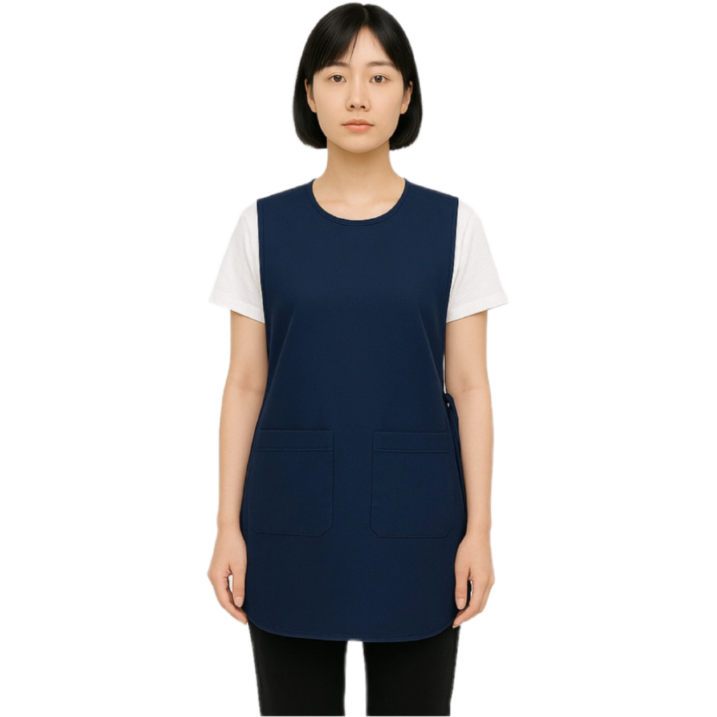 ผ้ากันเปื้อนแบบเอี๊ยม สีกรม กุ๊นกรมท่า