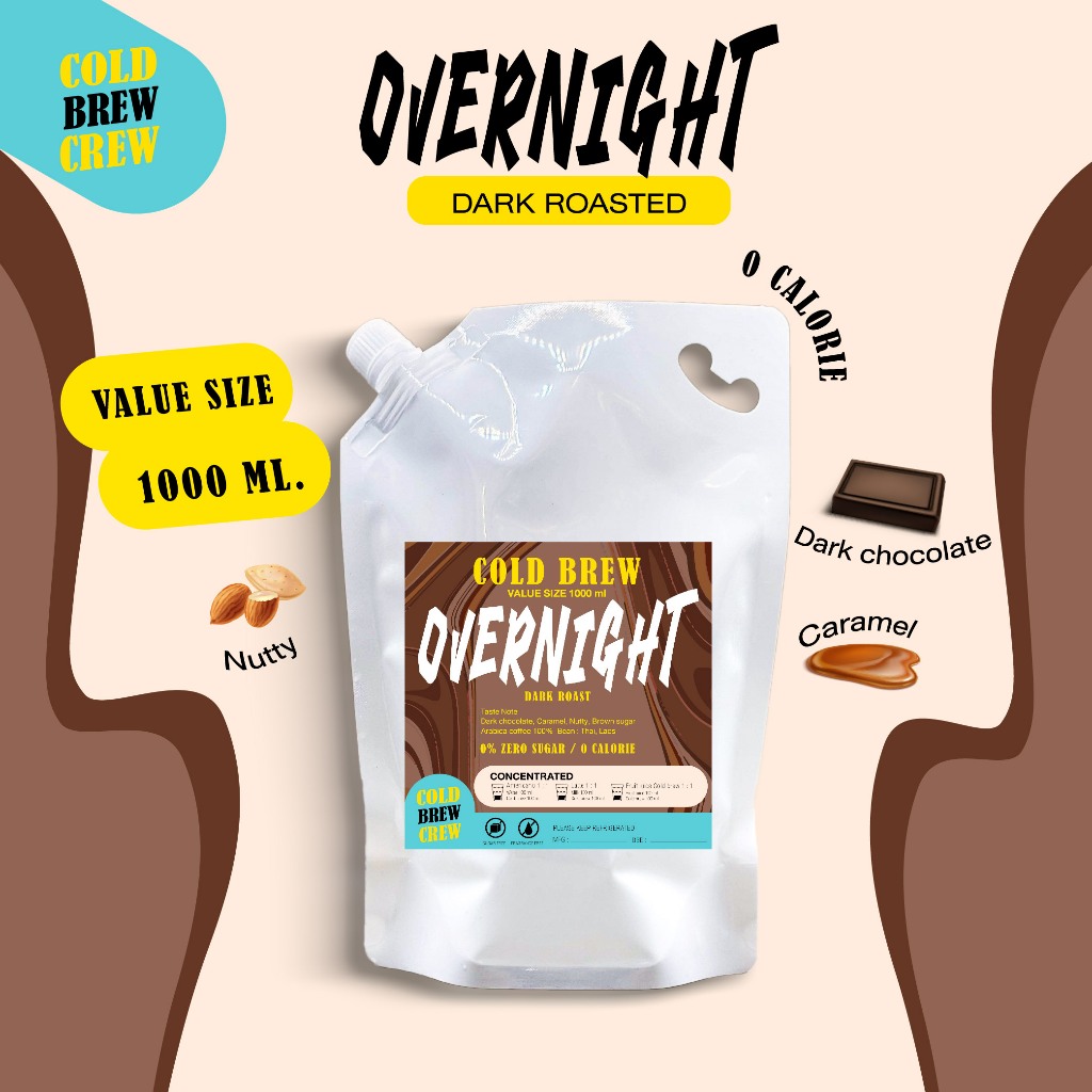 กาแฟสกัดเย็น คั่วเข้ม Overnight ผสมได้หลายเมนู Coldbrew Concentrate หอม ละมุน กลมกล่อมขนาด1000ml