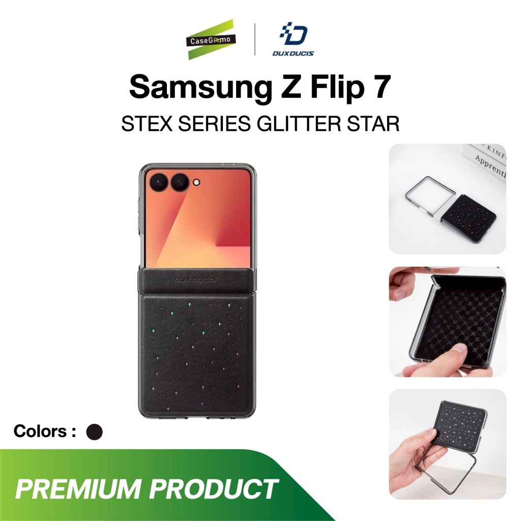 DUXDUCIS รุ่น Z Flip 7 เคสหนัง PU สีดำ ลวดลายคริสตัล STEX Series Case Black