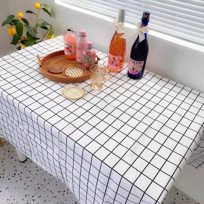 ผ้าปูโต๊ะกาแฟคุณภาพสูง ผ้าปูโต๊ะ PEVAหนา กันน้ำกันน้ำมัน ทนใช้ทนทาน แบบลายสก๊อตขาวดำ - รูปที่ 3