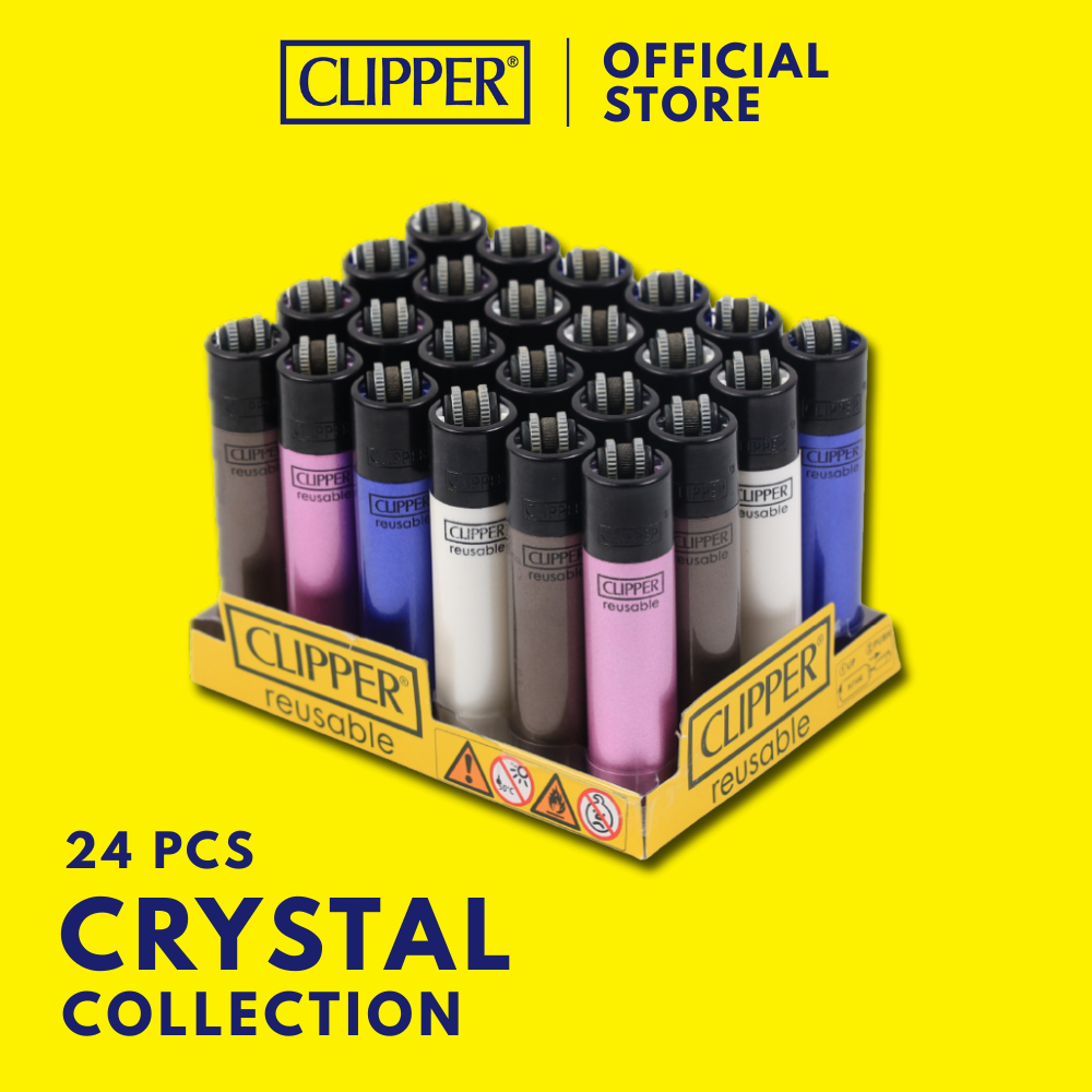ไฟแช็ค คลิปเปอร์ Clipper Lighters Crystal Collection (แพ็ค 24 ชิ้น) ไฟแช็คเติมแก๊สได้ เปลี่ยนหินไฟได้ แรงสู้ลม พกพาสะดวก