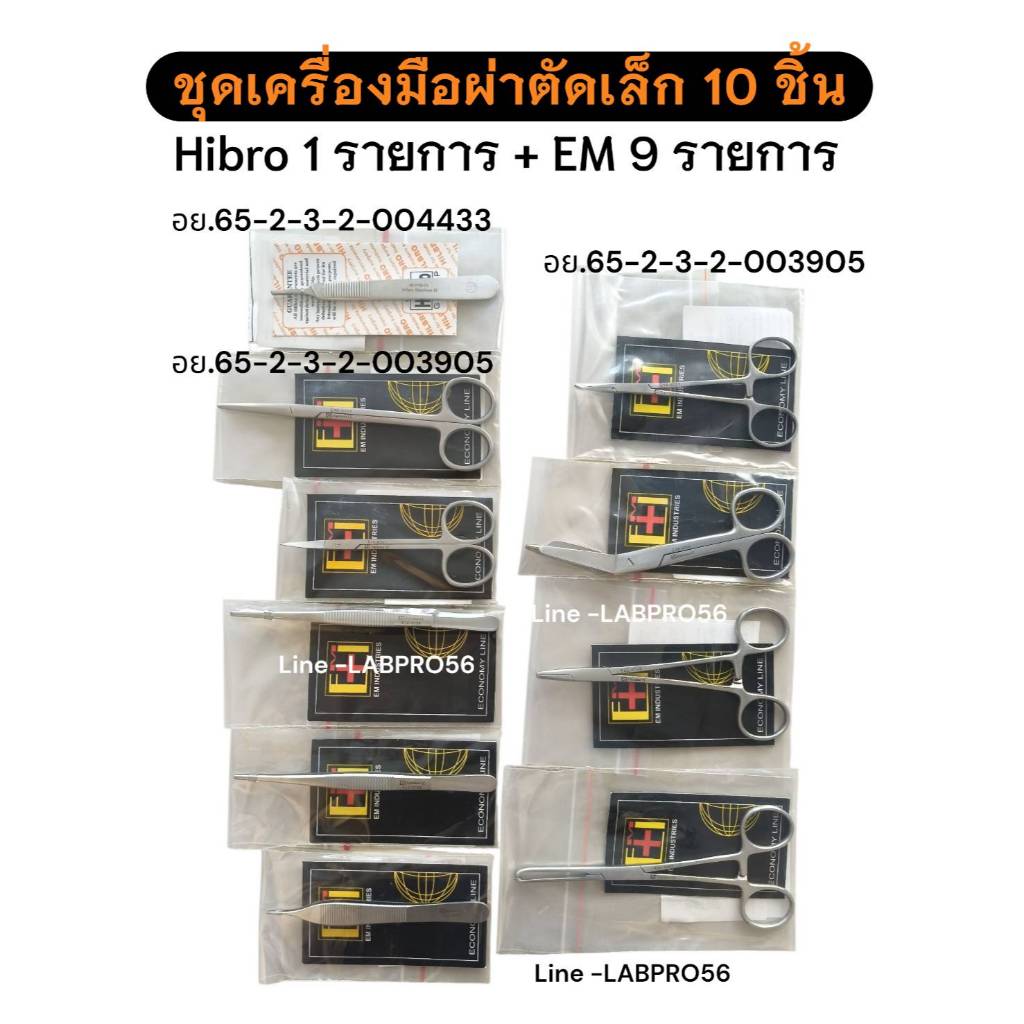 **EM 9 รายการ + HILBRO 1 รายการ** ชุดเครื่องมือผ่าตัดเล็ก 10 ชิ้น สแตนเลส