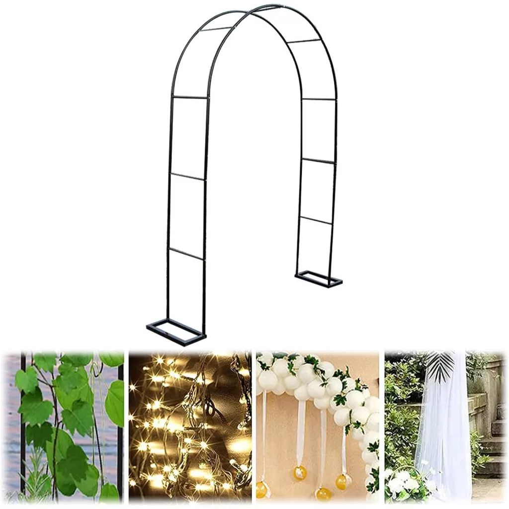 ซุ้มเหล็กดอกไม้กลางแจ้ง สีดำ 140x230x40cm สำหรับไม้เลื้อย ตกแต่งสวน งานแต่งงาน และทางเดินสวน