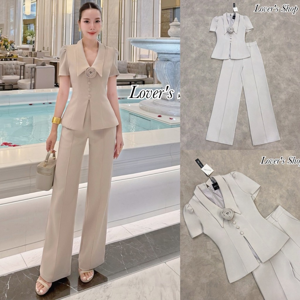 Lover’s Shop 2สี เบจ โอลีฟ Set.3ชิ้นเสื้อทรงแขสั้น ลุคเรียบหรูดูดี