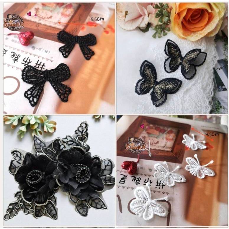 โบว์สำเร็จ โบว์จิ๋ว โบว์ ผีเสื้อ ดอกไม้ สีดำ ขาว งานขาวดำ สินค้าพร้อมส่งจากไทย