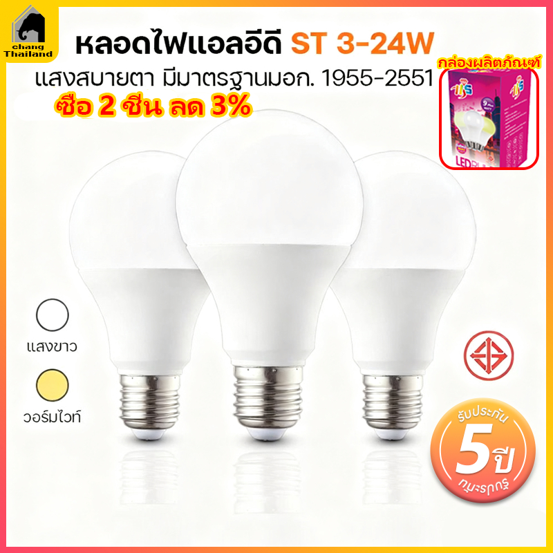 หลอดไฟ LED SlimBulb light ใช้ไฟฟ้า 220V หลอดไฟขั้วเกลียว ขั้ว E27 3/5/9/12/15/18/24W แบบประหยัดไฟ