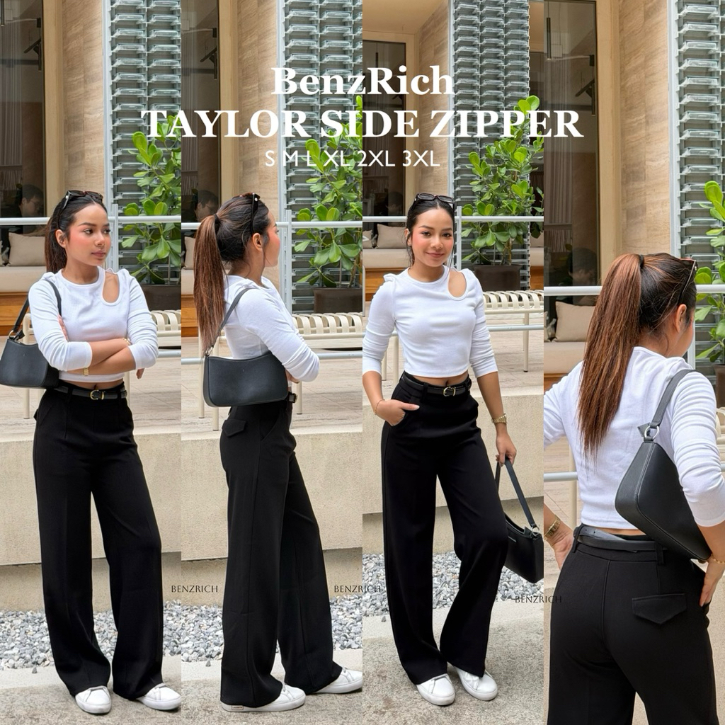 BenzRich | (S-3XL) Taylor Side zipper เทย์เลอร์ซิปข้าง premium fabric ผ้าญี่ปุ่นขากระบอก กางเกงแฟชั่นกางเกงทำงาน