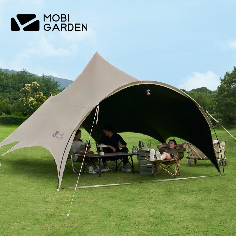 Mobi GARDEN หลังคายาง สีดํา สําหรับตั้งแคมป์กลางแจ้ง กันฝน และรังสียูวี ม่านบังแดด พื้นที่ขนาดใหญ่