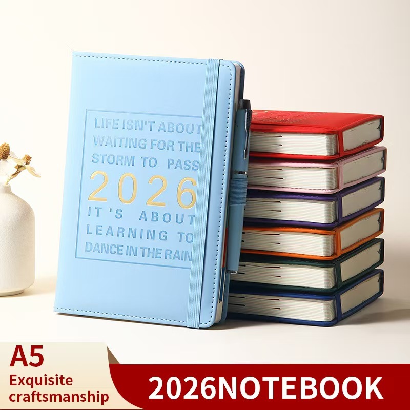2026 รายสัปดาห์ & รายเดือน Planner A5 โน้ตบุ๊คภาษาอังกฤษภายใน 100 GSM กระดาษ PU หนังปกแข็ง Agenda ตารางคริสต์มาสของขวัญเ