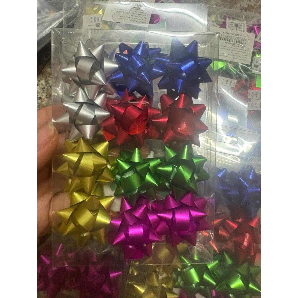(1กล่อง 12ดอก) โบว์ติดของขวัญ โบว์ดาว คละสี ริบบิ้น