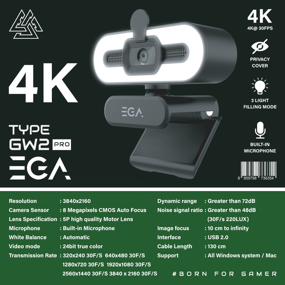 กล้องWebcam EGA GW2 PRO คมชัดระดับ UHD 4K มีไมค์ในตัว
