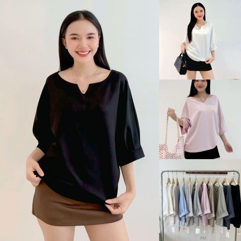 SW9939 คอกลมแต่งวีแขนจีบ