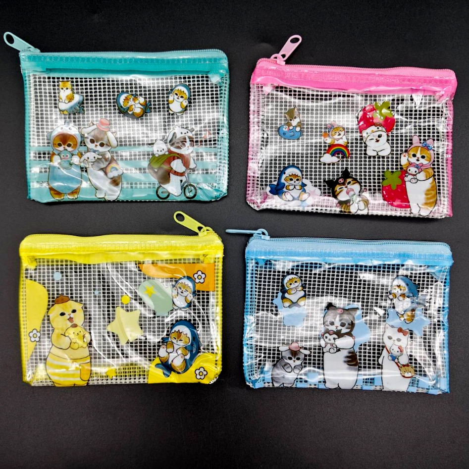 🔥แพ็ค 12 ใบ 7588 แมว🔥กระเป๋าใส่เหรียญตาข่าย กระเป๋าสตางค์ สีสันสดใส ลายการ์ตูนน่ารัก น่าใช้