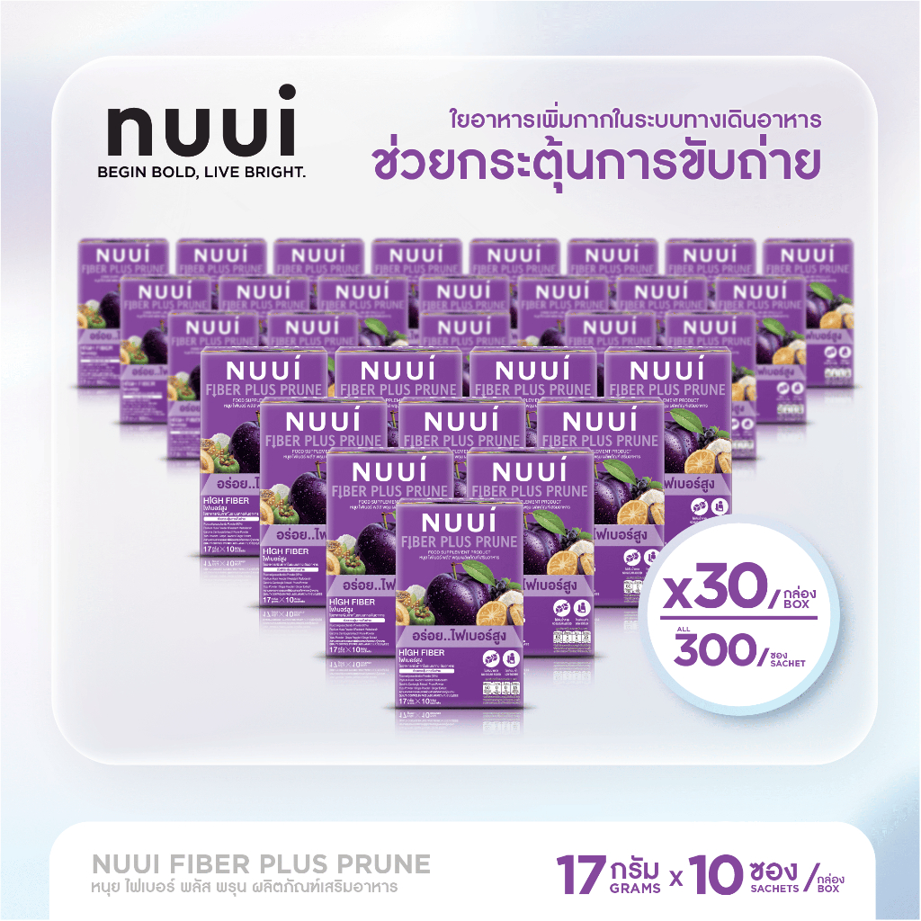 NUUI FIBER PLUS PRUNE หนุย ไฟเบอร์ พลัส พรุน (30 กล่อง รวม 300ซอง)