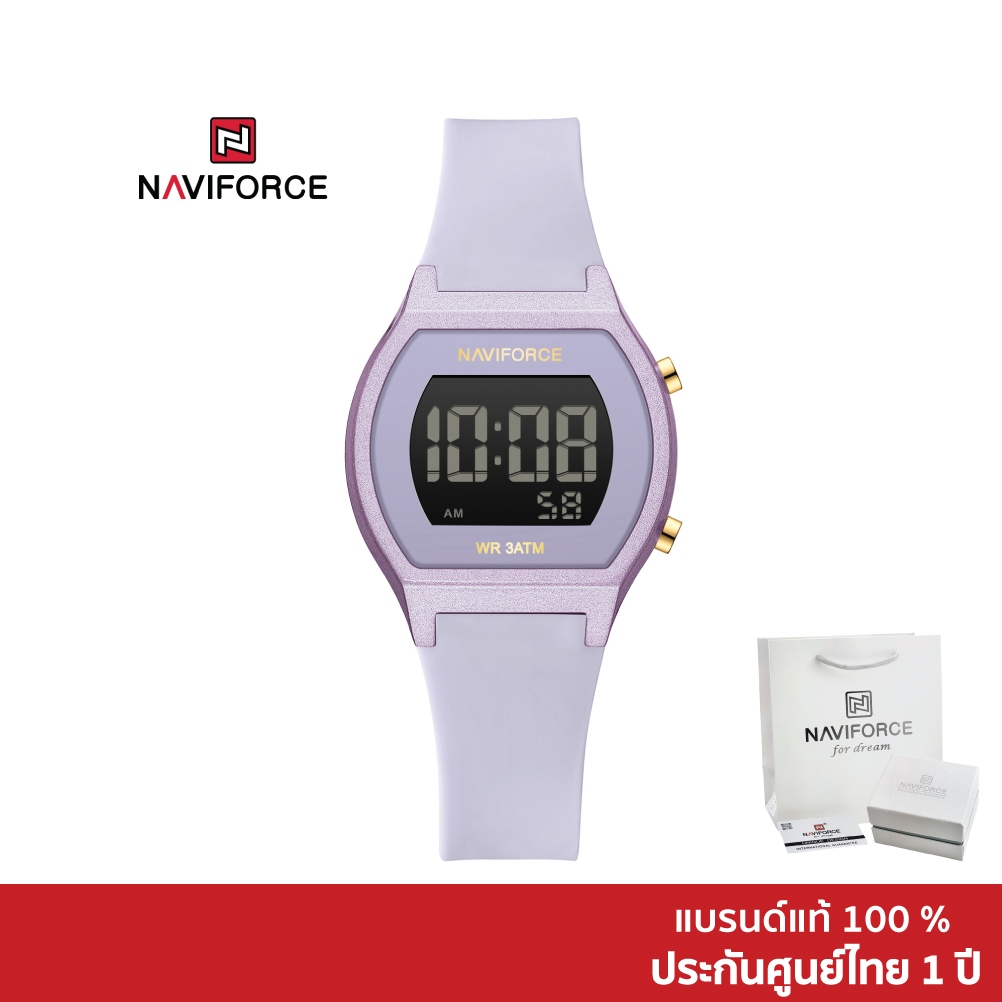 Naviforce นาฬิกาข้อมือผู้หญิง สไตล์แฟชั่น NF5064 หน้าปัดทรงถังเบียร์ สายซิลิโคน กันน้ำ ระบบดิจิตอล