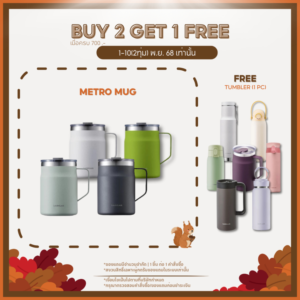 LocknLock แก้วน้ำเก็บอุณหภูมิ Metro Mug ความจุ 475 ml. รุ่น LHC4219