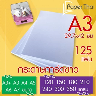 กระดาษการ์ดขาว A3 (เกรด A) จำนวน 125 แผ่น 120 150 180 210 240 300 350 แกรม PaperThai กระดาษ การ์ดขาว กระดาษการ์ด