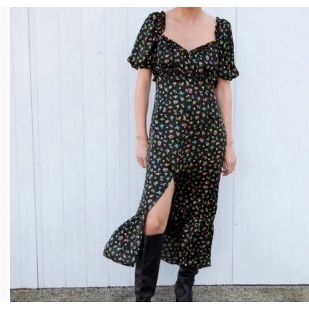 ZARA Satin Effect Floral Midi Dress size s like new