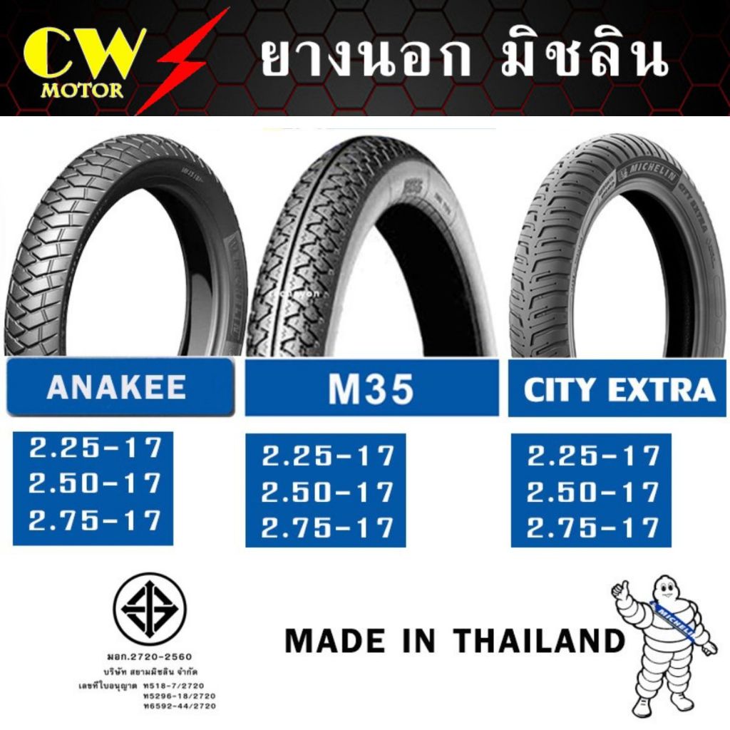 MICHELIN ยางนอก มิชลิน ลาย CITY EXTRA, M35 ขอบ 14, 17 รถมอเตอร์ไซค์ WAVE, SCOOPY, CLICK, FINO, FINN