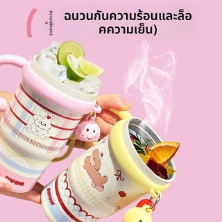 ⚡พร้อมส่ง⚡แก้วเก็บความเย็น 316 สแตนเลสพร้อมหลอด 600ML พร้อมหูจับ แก้วน้ำสำหรับรถยนต์ ดีไซน์สวยงาม