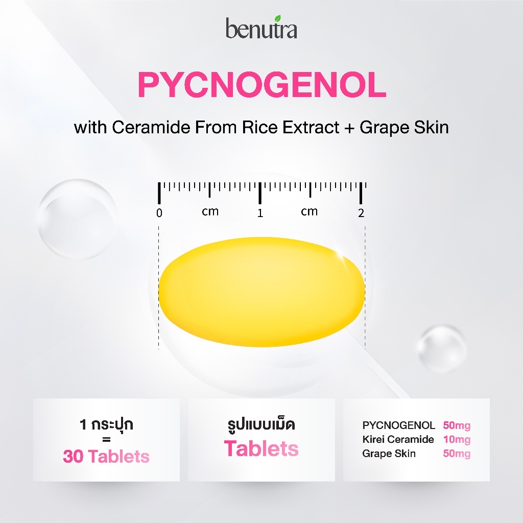 BENUTRA PYCNOGENOL WITH CERAMIDE + GRAPE SKIN กล่องละ 30 เม็ด เปลือกสนฝรั่งเศส ลดจุดด่างดำ ฝ้า กระ - รูปที่ 4