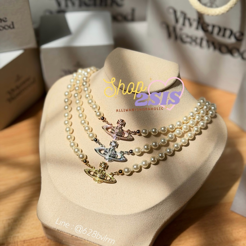 💥พร้อมส่ง💥 ✨Vivienne Westwood Mini Bas Relief Pearl Choker  ✨  (ยาว 39 cm) ของแท้100% ‼️(ฟรีถุงกระดาษเฉพาะรุ่นนี้)