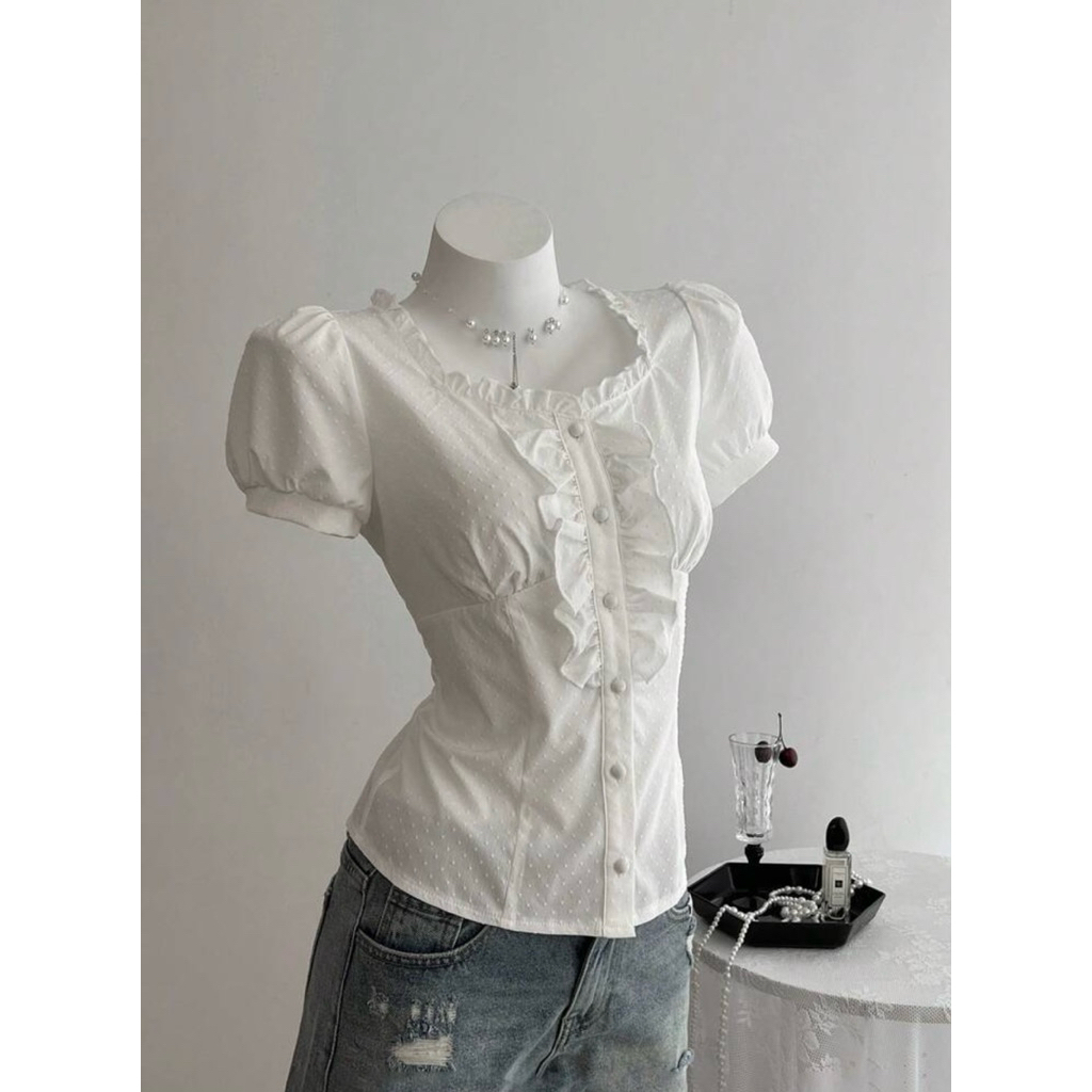 เสื้อเชิ้ตแขนตุ๊กตา โทนขาวดำ แต่งระบายหน้า มาใหม่ งานตามหา รุ่นขายดี - รูปที่ 2