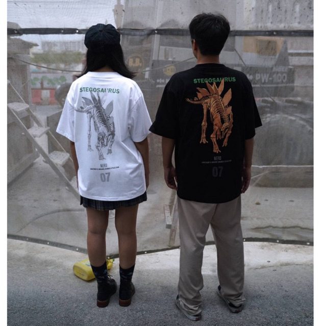 NERDBKK - STEGOSAURUS OVERSIZE  WHITE T-SHIRTS <สเตโกซอรัส>