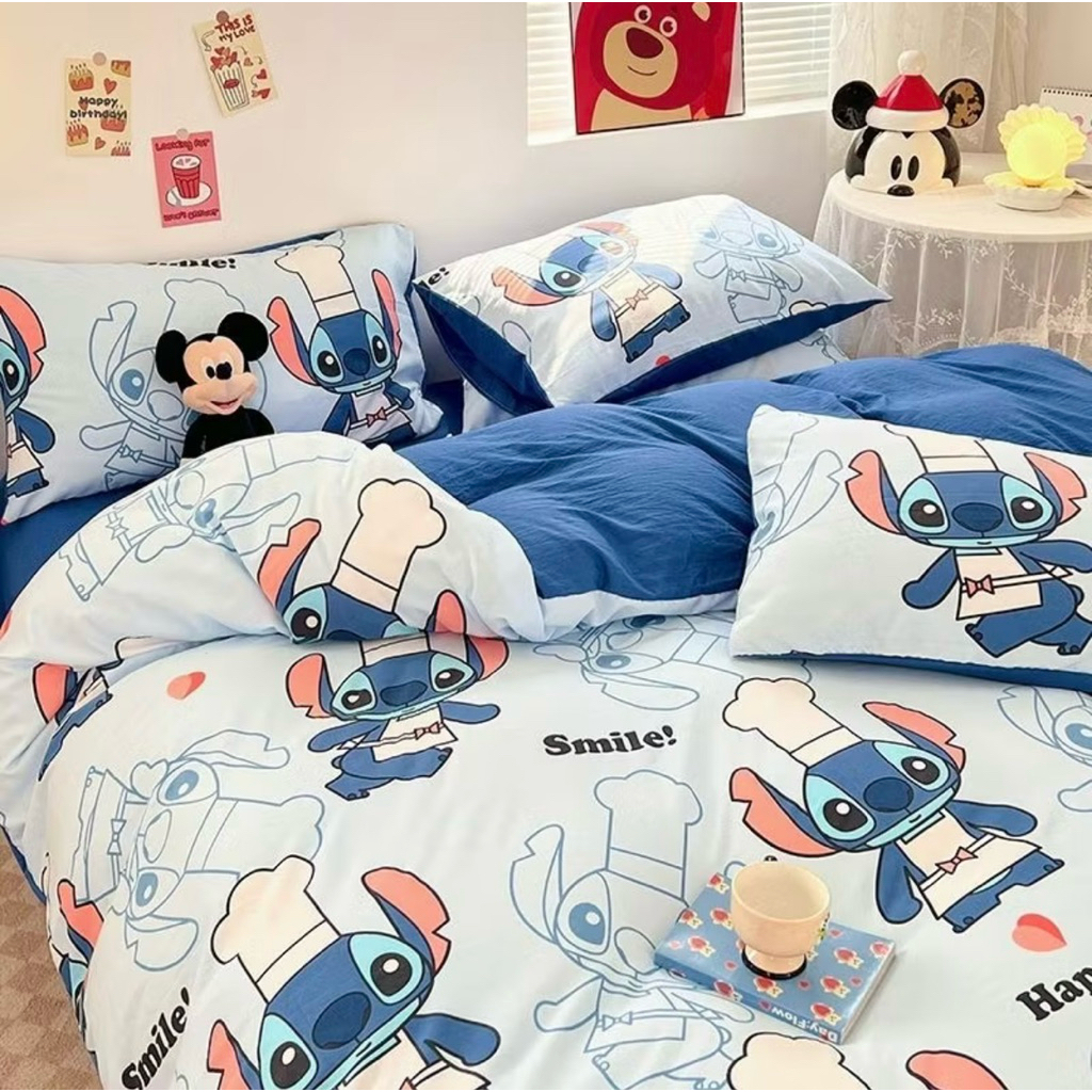 ผ้าปูที่นอน ชุดผ้าปูผ้าห่ม(ลายสติทช์ฟ้า)ขนาด 3|5|6 ฟุต   เนื้อผ้าคอตตอน 100% หนานุ่มอนสบาย ☀️