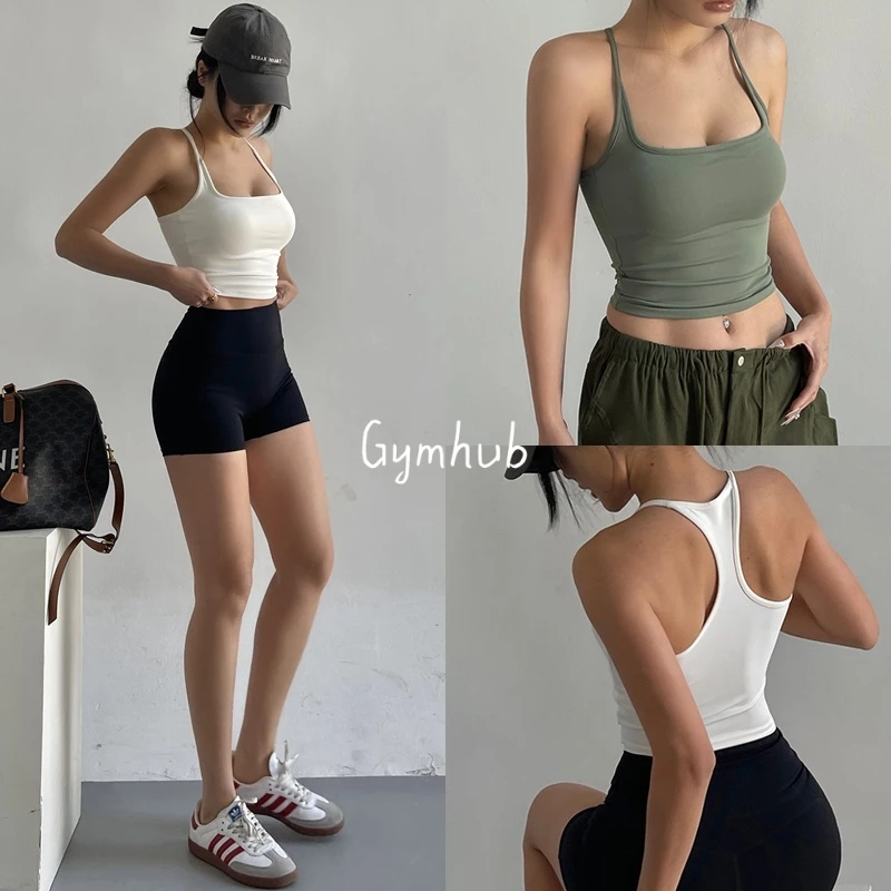 GYMHUB สปอร์ตเสื้อเกาะอกสายบาง มีแผ่นรองอก ระบายอากาศ สำหรับผู้หญิง โยคะ - รูปที่ 1