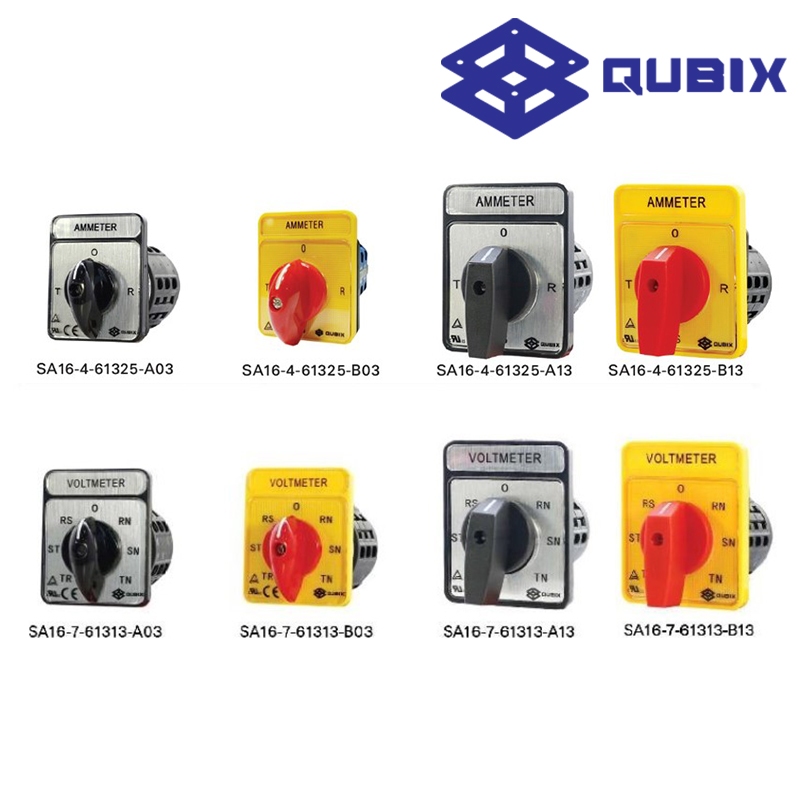 แอมป์มิเตอร์สวิทซ์ / โวลท์มิเตอร์สวิทซ์ (48*60mm. / 64*80mm.) [สีเทาลูกบิดสีดำ / สีเหลืองลูกบิดสีแดง] ″QUBIX″