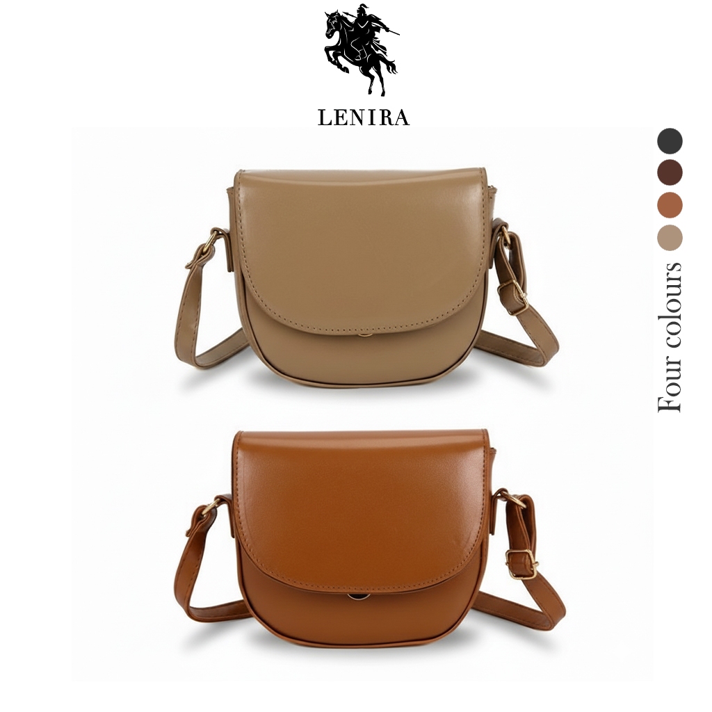 Lenira(B1748) กระเป๋าหนังสะพายข้างทรงกล่อง ครึ่งวงกลม