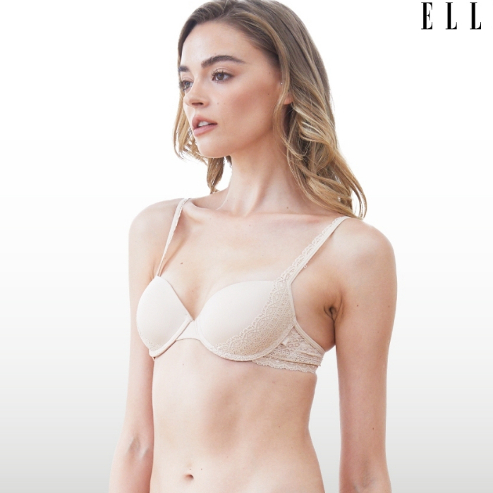 ELLE Lingerie Moulded Bra ยกทรงมีโครงเสริม Push-up เต้าเรียบตัดต่อลูกไม้ - LB7534