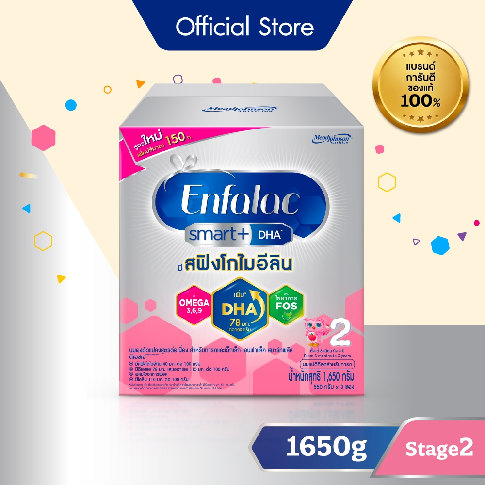 นมผง เอนฟาแล็ค สมาร์ทพลัส ดีเอชเอ สูตร2 (1650 กรัม) Enfalac Smart+ DHA Stage2 (1650 g)