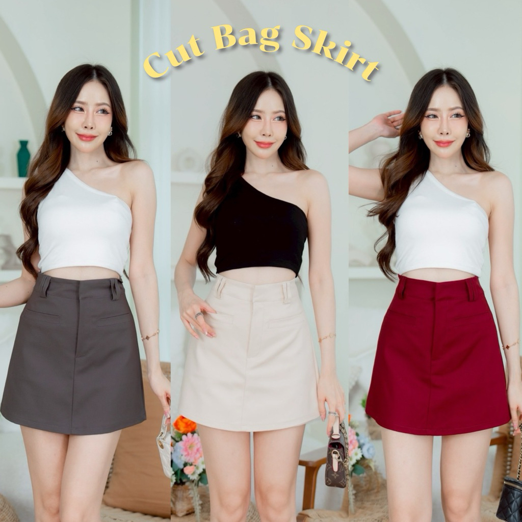 กระโปรงกางเกง กระเป๋าเจาะ 2 ข้าง หูคู่ ผ้าดับเบิ้ล {กระโปรงรอบตัว} #TB057