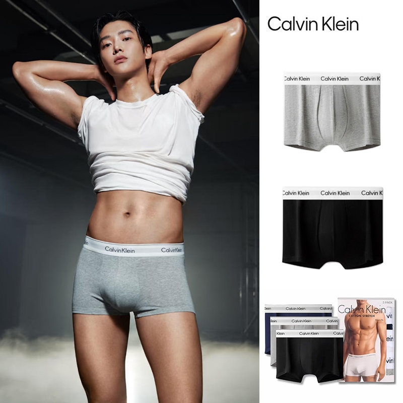 CK ชุดชั้นในชายกางเกงบ็อกเซอร์ผ้าฝ้าย Modal 3-Pack กางเกงบ็อกเซอร์ชุดชั้นในชาย, 