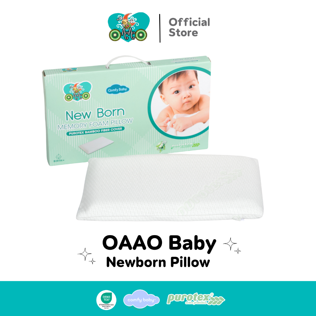 OAAObaby หมอนเด็กแรกเกิด ผ้าใยไผ่ กันไรฝุ่น Memory foam อายุ 0-12 เดือน | Newborn Pillow Purotex