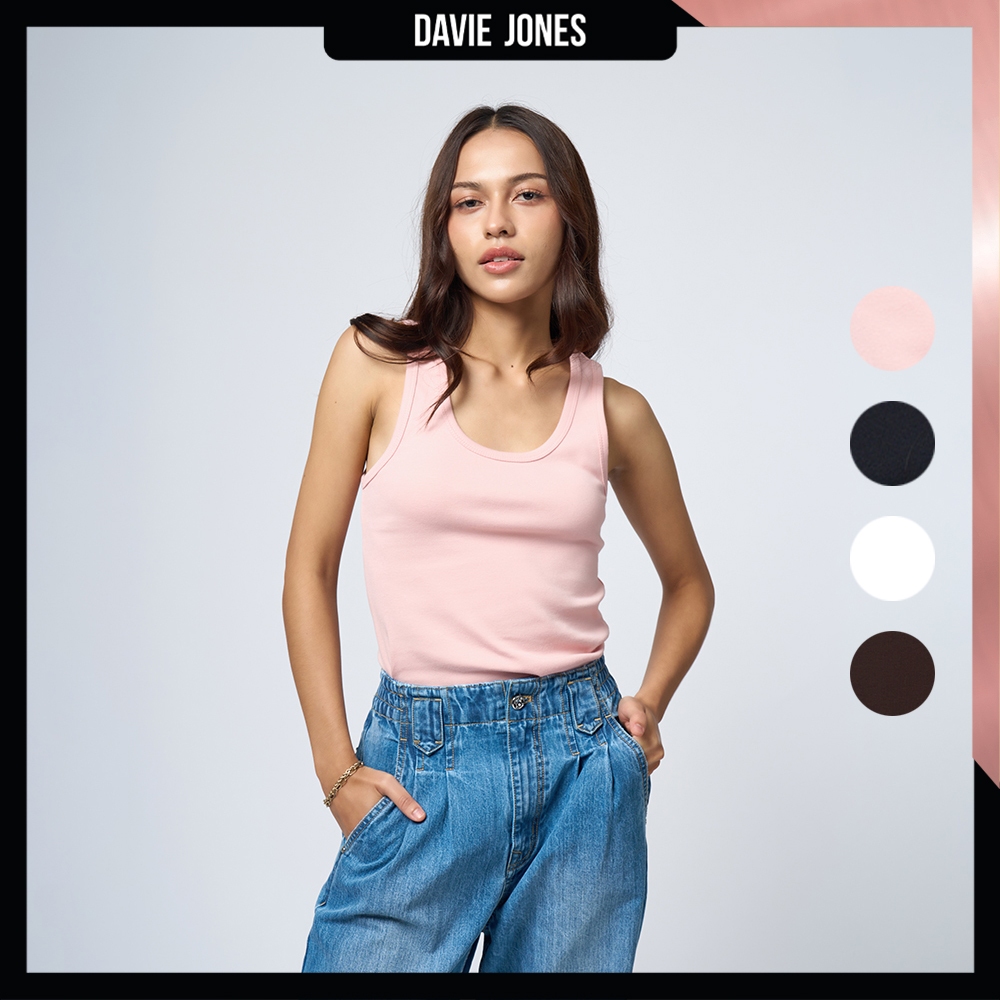 DAVIE JONES WOMEN [BE FEARLESS] เสื้อกล้ามผู้หญิง Basic NS Top สีชมพู ดำ น้ำตาล ขาว BA0013
