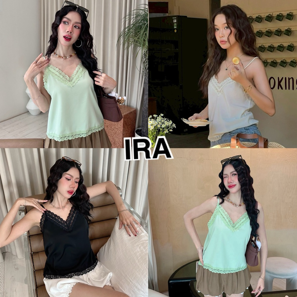 BY IRA Veronica Top พร้อมส่งสายเดี่ยวคอวีลูกไม้  เนื้อผ้าใส่สบายแต่งขอบลูกไม้ทั้งตัว