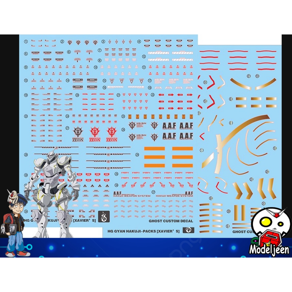 Water Decal 244 HG1/144 Xavier"s Gyan Hakuji-Pack (GQ) ยี่ห้อ Ghost Decal