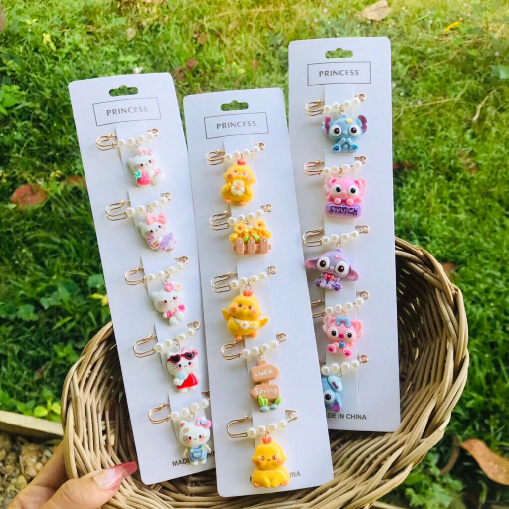 💜B8 เข็มกลัด 5 ชิ้น ขนาด 3.8 ซม. ติดเสื้อผ้า กระเป๋า ผ้าคลุม ฮิญาบ ปรับเอวกางเกง สัญลักษณ์คนท้อง พร้อมส่ง