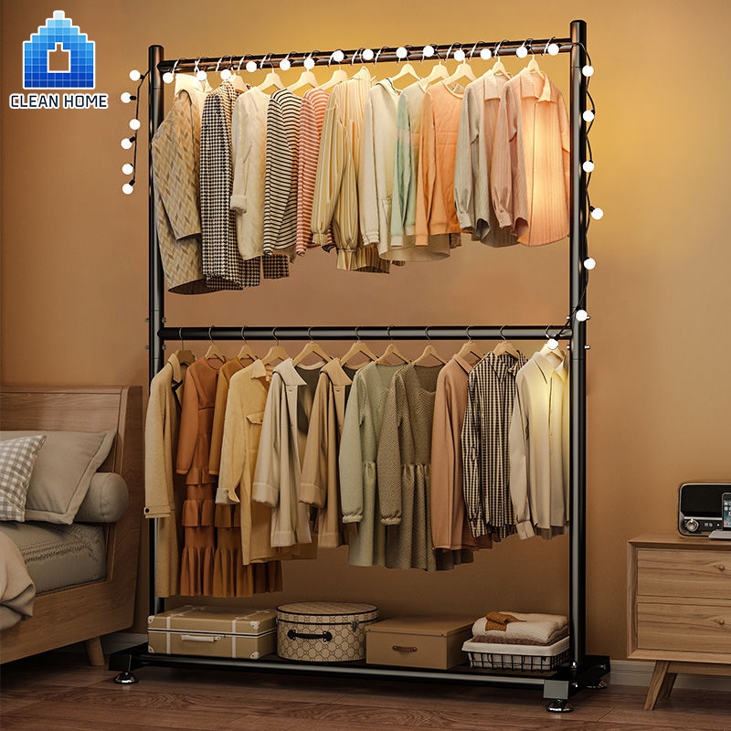 ราวแขวนผ้า สแตนเลส กันสนิม 2 ชั้น มินิมอล พับเก็บได้ เเขวนได้ 50 ตัว เหมาะสำหรับครอบครัว