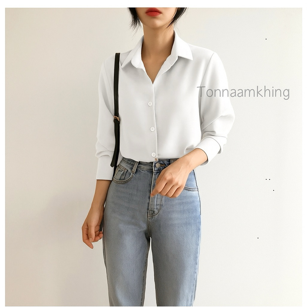 เสื้อเชิ้ตแขนยาว ขาว 📌พร้อมส่ง - รูปที่ 2