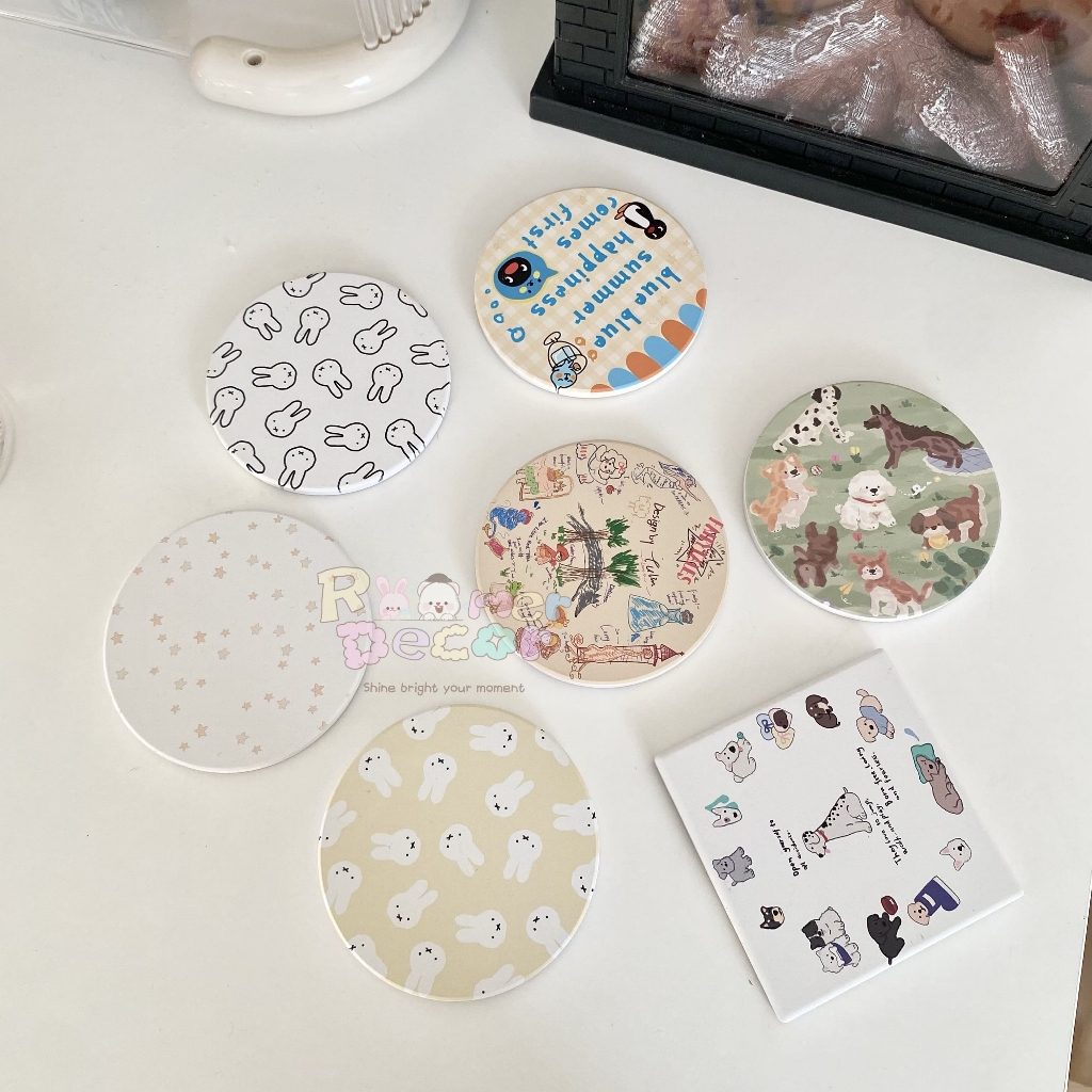 Roomer.Decor [พร้อมส่ง] แผ่นรองแก้ว ที่รองแก้ว แผ่นหินรองแก้ว น่ารัก ลายกระต่าย ลายน่ารัก ลายน้องหมา
