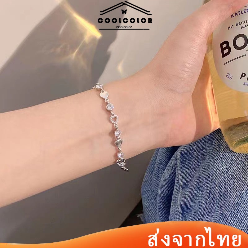 ในไทย💖สร้อยข้อมือหัวใจเพชรหวานสุดเท่สไตล์เกาหลีแฟชั่นระดับไฮเอนด์หรูหราแสงเครื่องประดับสำหรับผู้หญิงของขวัญCOD
